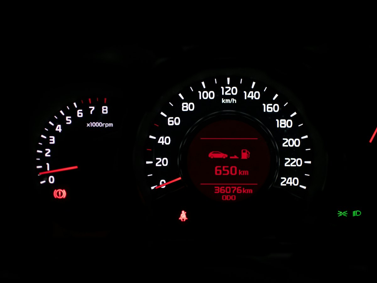 Dashboard with warning lights lit